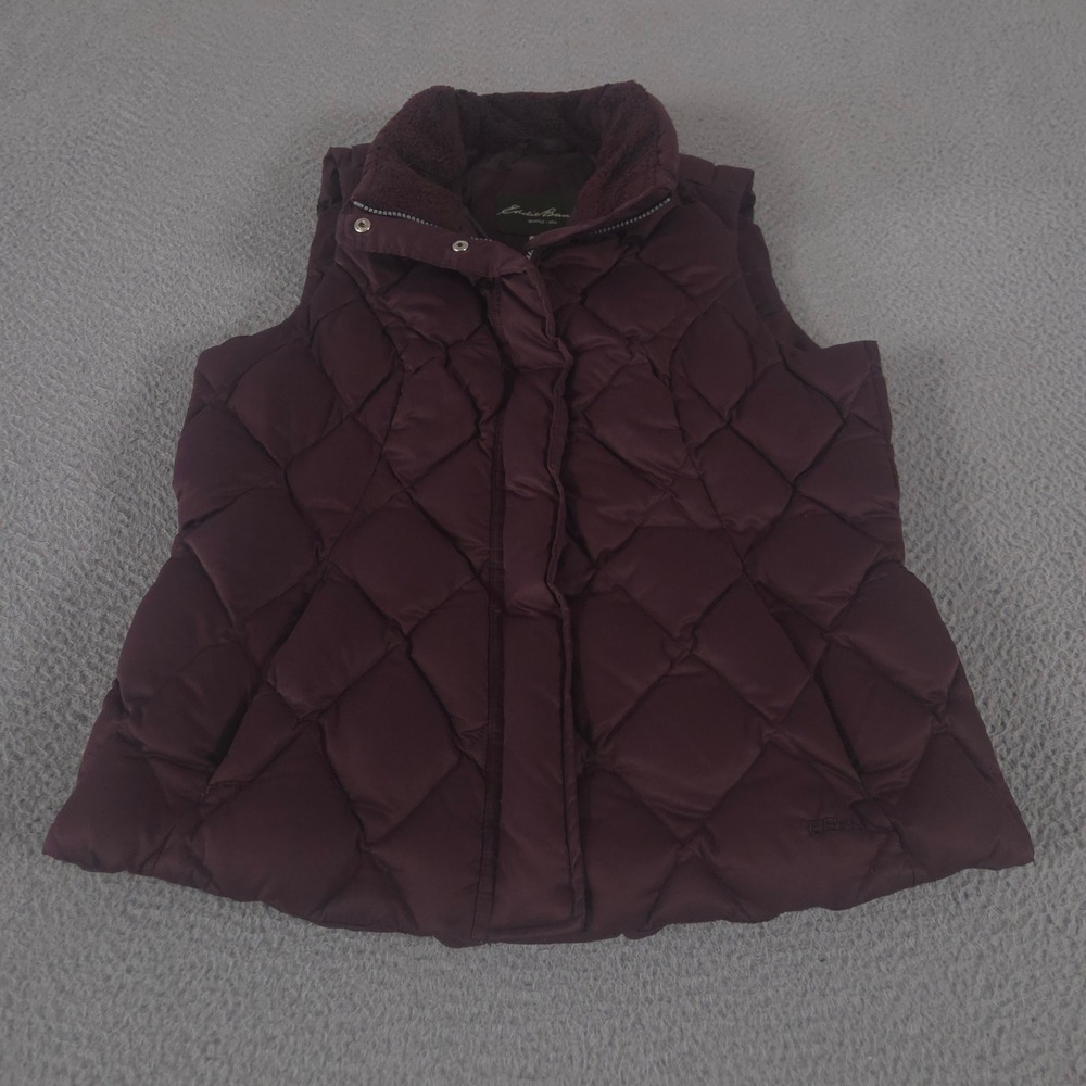 Eddie‎ Bauer Vest Womens L Burgundy Goose Down 650 Fill Puffer Diamond Quilted